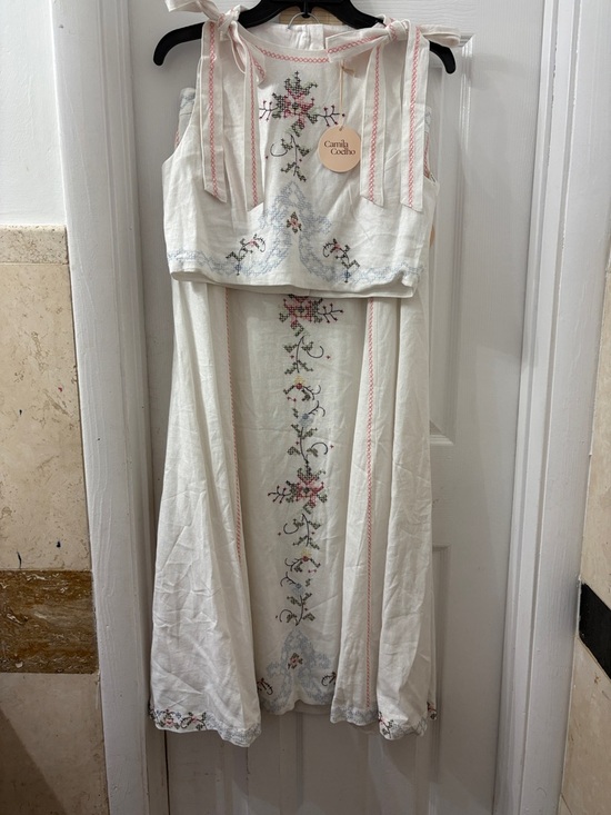 Camila Coelho Dresses & Skirts - Camila Coelho ivory Maxi Dress with  pink and green Embroidery set